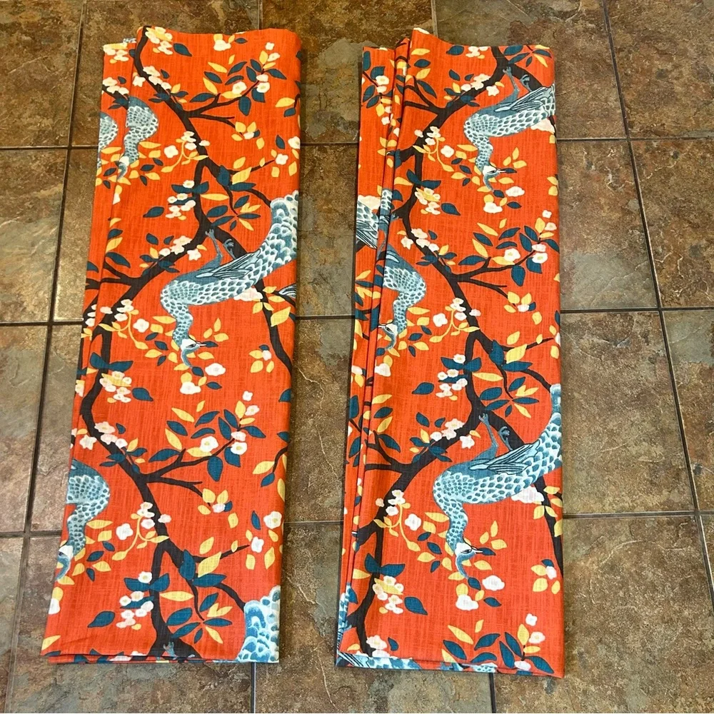 Robert Allen Plume Redux Persimmon Peacock Floral Panel Set 2 Light Filtering
